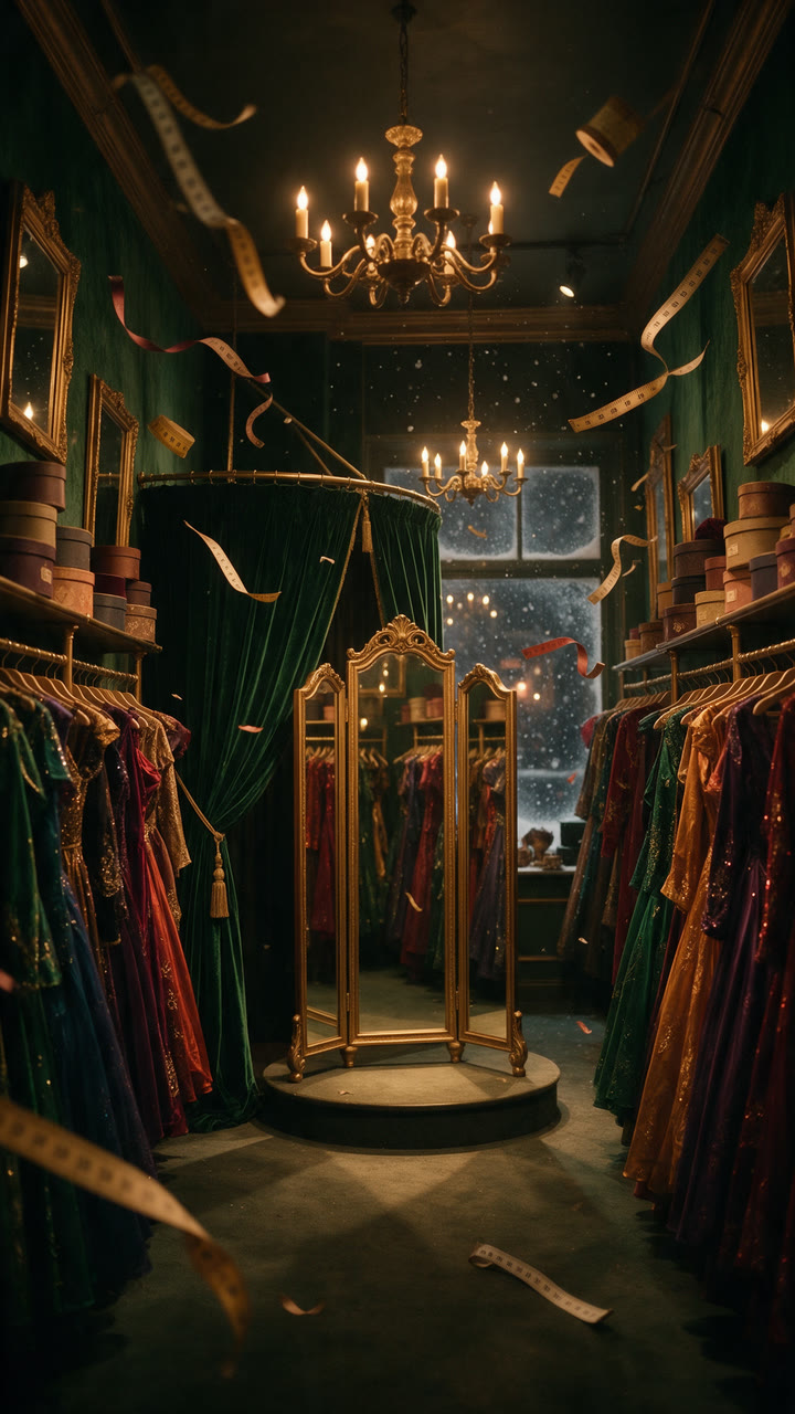Dress Shop card: Everything in emerald.